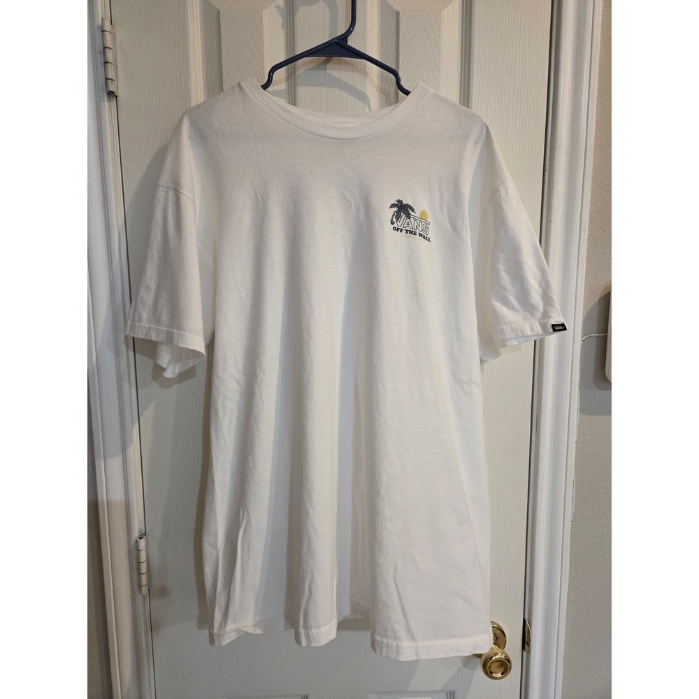 Vans Off The Wall Mens Large White Graphic T-Shirt Skeleton Reaper Palm Tree